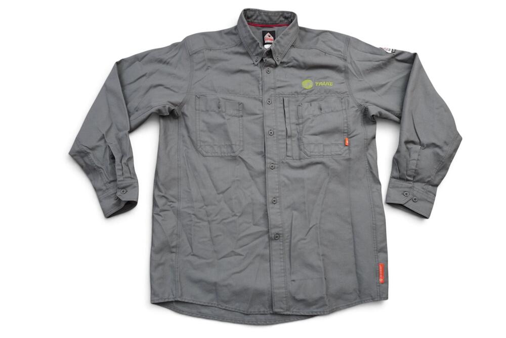 Bulwark FR Shirt Mens Large Gray Flame Resistant Trane Button Up CAT2 Workwear